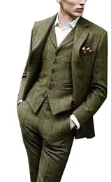 Blazers Tweed Men's Suit Slim Fit 3 Pieces Windowpane Check Formal Tuxedos Shawl Lapel Suits (Blazer+vest+Pants)