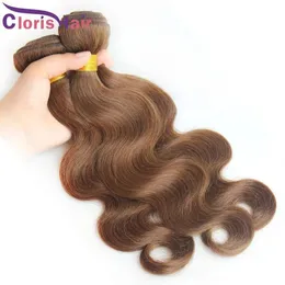 Wefts Liquidação Venda Mista 3 Peças Onda Corporal Virgem Malaia Cabelo Humano Weave Bundles # 4 Marrom Escuro Ondulado Trama Natural Full Bodywave Se