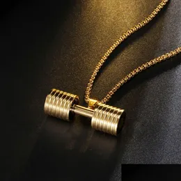 Ожерелья с подвесками Золотое спортивное ожерелье с гантелями из нержавеющей стали Ожерелья с подвесками для бодибилдинга с цепочками для мужчин Модные украшения Will Dhqrg