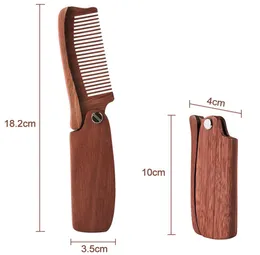Pente dobrável para barba masculino, escova de cabelo massageadora de madeira dobrável para barba, ferramenta de estilo de cabelo, cabo longo, dente fino, pente de madeira 8915512