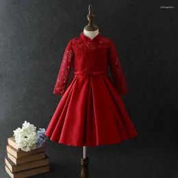 Girl Dresses Red Dress Girls Elegant Full Sleeve Christmas Flower Vestido Princesa 3 4 6 8 10 12 Years Old Clothes 185011