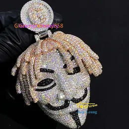 Custom Luxury Hip Hop Iced Out Fine Jewelry Face Pendant VVS Moissanite Diamond Necklace Custom 3D Iced Out PendantMoissanite set with diamonds