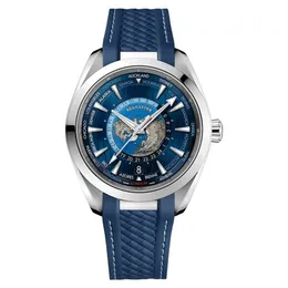 Высокое качество OMEGX Seamasterx Master Chronometerx GMTX World Time Мужские часы из нержавеющей стали Силиконовый ремешок Минеральное стекло Дизайнерский механизм Механические часы