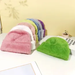 Winter Women's Pullover Hat Rabbit Hair Warm Casual Skullies Solid Color Men BeaniesFashion Plush Caps 231229