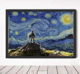 Canvas målar Legend of Zelda Poster Van Gogh Starry Night Bilder Japanska anime Game Wall Art Living Room Decor Home Deco1633087