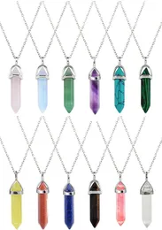 Bullet Shape Real Amethyst Natural Crystal Quartz Healing Point Chakra Bead Gemstone Opal stone Pendant Chain Necklaces Jewelry9852118