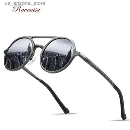Sonnenbrille RAVENISA Luxus Runde Alumium Sonnenbrillen Für Männer Frauen 2020 Klassische Polarisierte Frühling Sonnenbrille Braun Goggle Q240102