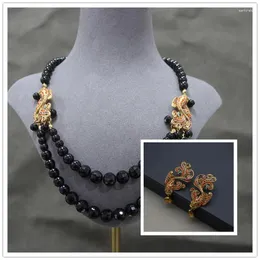 Halsbandörhängen Set Vintage Double Layer Purple Glaze Beads Golden Fish Earring Women Luxury Elegant Full Rhinestone Crystal