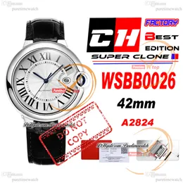 CHF WSBB0026 A2824 AUTOMATYCZNE MENS WATCH 42 mm Srebrna tekstura Wybierz Czarny Latehr Pasek Najlepsze wydanie 36 mm 33 mm Szwajcarski kwarc zegarki 26 Style Puretime A05