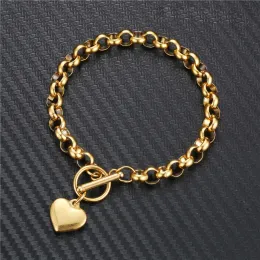 Kpop Heart Charm Armband Partihandel Braclet Golden Silver Color 14K Gula guldkedjan Armband för kvinnliga smycken Kvinna 2024