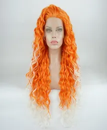 Iwona Hair Lockige lange orangefarbene Wurzelweiße Ombre-Perücke 1832001001 Halbhandgebundene hitzebeständige synthetische Lace-Front-Perücken9052869