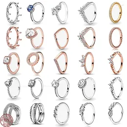 Anéis de cluster 925 anel de prata esterlina moda brilhante meteoro coração feminino noivado jóias de cristal