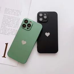 Luxury Matte Silicone Glass Lens stötsäker fodral för iPhone 15 14 13 12 11 Pro Max 15 Plus Ultra Thin Square Love Protective Cases