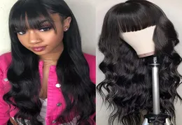 Ishow brasileiro solto profunda reta perucas de cabelo humano com franja peruano encaracolado nenhum laço peruca malaio onda do corpo para todas as idades 8701165