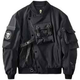 Gothic Style Japanischer Harajuku Darkwear Männlich Urban Streetwear Totenkopf Y2k Schwarz Techwear Mantel Motorrad Bomberjacke Für Männer 240102