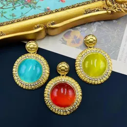 Pendant Necklaces Qingdao Zhonggu Ornament Vintage Factory Geometric Round Candy Color Glaze Warm Gold Texture Necklace