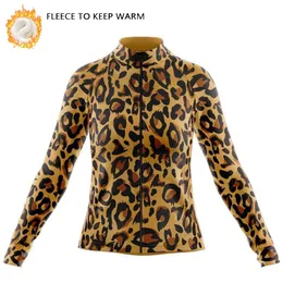 Inverno ciclismo jerseys mulher mangas compridas jaquetas quentes lã térmica bicicleta jerseys leopardo impressão mountain road bike tops240102