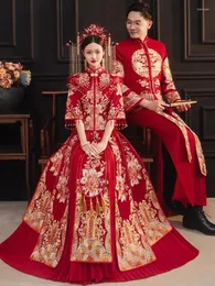 Ethnische Kleidung 2024 Rot Sexy Hochzeitskleid Vintage Cheongsam Qipao Lange Traditionelle Chinesische Kleider Frauen Phoenix Stickerei Braut