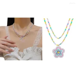 Collares colgantes Y4QE Collar de cuentas colorido Boho Star Heart Gargantilla Cadena de doble capa