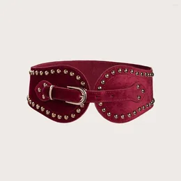 Belts 2024 Women's Fashionable And Handsome Elastic Wide Belt With Suede Rivet Adjustable Western Style