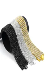 Esagerato 8 file 30mm di larghezza Catene Bracciali Lucidi Pieni di strass Bracciale Hip Hop Bling Gioielli TShow Accessori per discoteca2892353