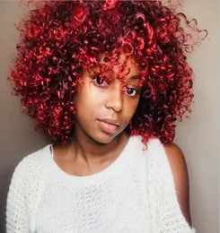 Red Mix Preto Afro Kinky Curly Wig Perucas Sintéticas para Mulheres Natural Afro Hair6845977