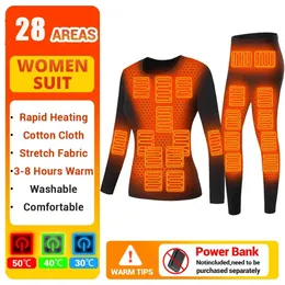 Inverno aquecido roupa interior térmica feminino skiwear aquecimento roupa interior terno velo quente calças superiores usb roupas de aquecimento elétrico masculino 231229