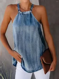 Damen-Tanks, Damen-Unterhemd für den Sommer, modisch, schlicht, ärmellos, gespleißt, Denim-Halter-Top, lässig, Batikmuster, Vintage-Büro-Dame, Camis 2024