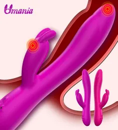 Umania Coelho Vibrador Clitóris Estimulador Gspot Orgasmo Brinquedos Sexuais Carregamento USB Aquecimento Vagina Massagem Vibradores para Mulheres Adultos Y20066348034