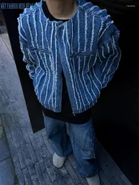 Mäns jackor Collarless Padded Shoulder Denim Jacket Ytterkläder Spring and Autumn Design Sense Niche Classic Style Coats