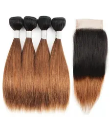 1B 30 Fasci di capelli castani Ombre con chiusura Radici scure 50gBundle 1012 pollici 4 pacchi Estensioni brasiliane diritte dei capelli umani6746178