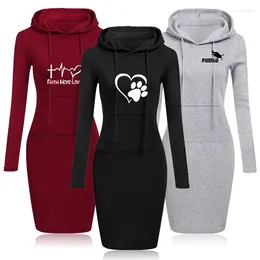 Casual Kleider 2024 Frühling Herbst Sweatshirt Langarm Kleid Frau Kleidung Mit Kapuze Kragen Tasche Einfache Dame