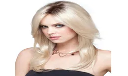 Woodfestival Blonde Dark Roots Wig Long Straight Ombre Heat Motion Wigs Women Synthetiskt hår 60CM2165526
