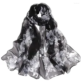Scarves Fashion Chiffon Floral Print Design Women Silk Scarf Shawl Elegant Headscarf Bandage Hijabs Muslim Wrap