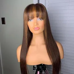 Perruques de cheveux humains avant en dentelle sans colle 13x6 avec bébé Haisr péruvien complet avec frange blonde 360 lacets frange frontale Wig1306857