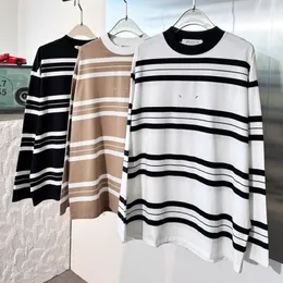 Outono inverno camisetas clássico simples bordado etiqueta raia mangas compridas o-pescoço camisetas de algodão solto roupas masculinas femininas topos