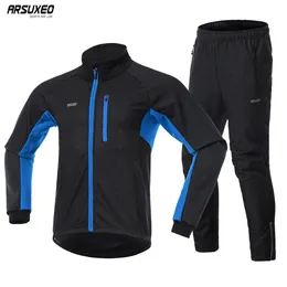 Arsuxeo Men Winter Cycling Jackets Set Fleece Thermal WindProof Water Bicycle Jerseys Pants Bike Suits Reffertive240102