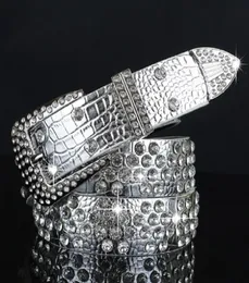 New fashion luxury designer diamond zircon silver leather belt for female women girls 110cm 36 ft pin buckle9283969