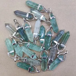 Pendanthalsband 10st Fluorite Stone Hexagon Healing Crystal Pillar Charms för örhängen Halsband som gör grossist