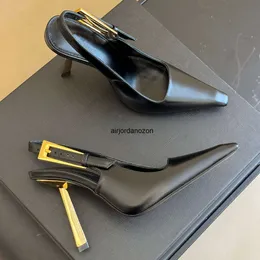 2024 Fibbia in pelle Slingback Décolleté scarpe con tacco a spillo Sandali con tacco 9 cm Abito da donna di design di lusso punta quadrata Scarpe da sera da ufficio abito da donna abito bianco