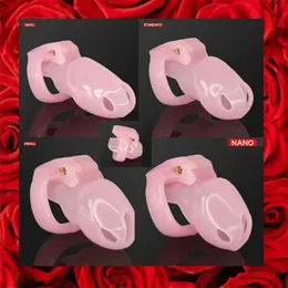 Dispositivo de castidade de plástico rosa HT V4Chastity Cock Cage para Masculino BeltChastity Sex ToyChastity com quatro anéis 240102