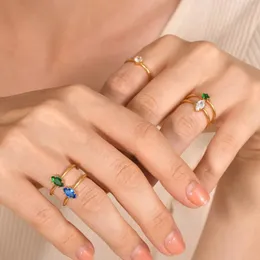 Küme Yüzük Kore Moda Basit Paslanmaz Çelik Zirkonya Kadınlar İçin Günlük Takı Aksesuarları Anillos de Acero Unoxidable Para Mujer