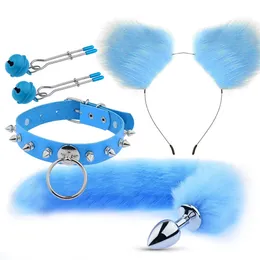 Giocattoli BDSM Peluche Bondage sessuali Set Giochi per adulti Kit SM Frusta Bavaglio Morsetti per capezzoli Coda di volpe Plug anale Giochi di ruolo per coppie 240102