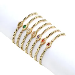 Bangle 10 Pcs Mulheres Multicolor Cristal Zircão Olho Em Forma Pulseira Banhado A Ouro Contas De Cobre Ajustável Caixa De Corrente Pulseira Jóias Presente