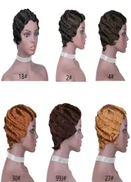 موجة المحيط قصيرة الشعر الهندي البشري شعر مستعار رخيصة صنع البكسي قطع أصابع الاتهامات غلو بوب للنساء السوداء 1B 2 4 27 32381895
