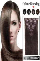 Clipe reto de cabelo humano brasileiro em extensões de cabelo 7pcs conjunto de cabeça completa 16quot22quot multiplicar cores rápidas 2575806