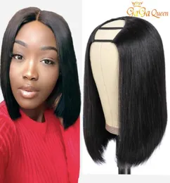 2x4 U Part Prosty Bob Human Hair Peruki 150 Gęstość Pełna maszyna Made Krótkie U Part Bob Wig5630840