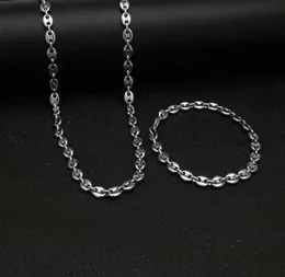 316L Chaîne de grains de café en acier inoxydable 22quotnecklace et 8quotbracelets Fashion Hip Hop Jewelry Set Gold Chain pour Men2936148