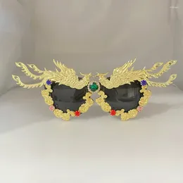 Sunglasses INS Trendy Women Personalized DIY Diamond Bird Phoenix Shaped Ladies Gold Alloy Vacation Seaside Sun Protection UV400