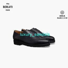 BERLUTI Men's Dress Shoes Leather Oxfords Shoes Berluti Classic Men's Shoes New Physio Calf Leather Solid Color Men's Business Leather Shoes Black 065 HBZ8